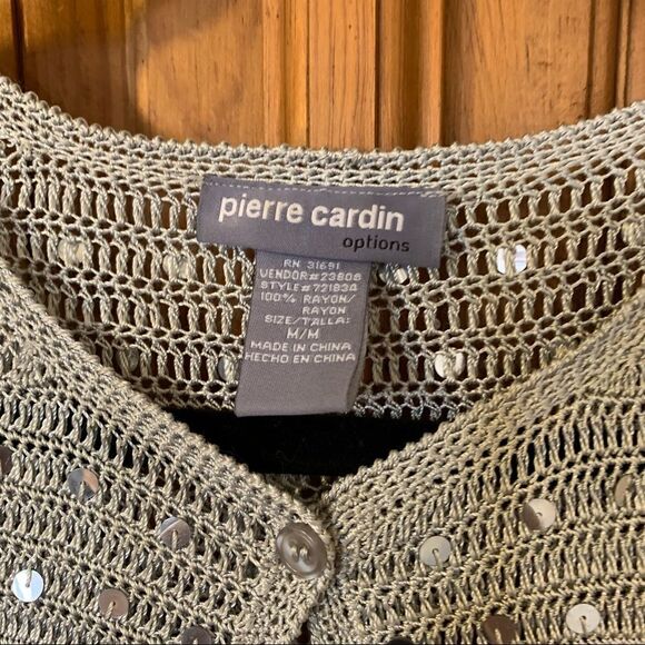 Pierre Cardin Gray Loose Knit Cardigan Sweater Sequins Detail Sz Medium Gorgeous - Picture 2 of 9